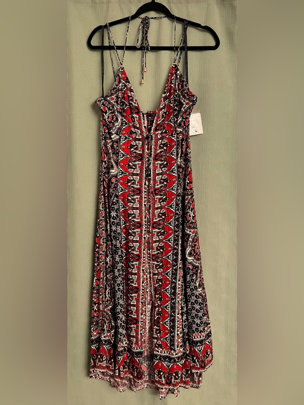 Free People Red & Black Printed High-Low Maxi Dress